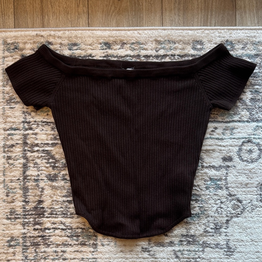 Garage Dark Brown Off-Shoulder Crop Top